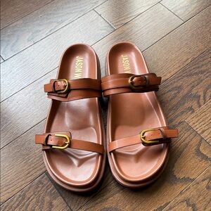 Women's Jason Wu Rhonda Double Gold Buckle Slide Sandals Brown